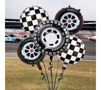 Shein Set de 5 globos con tema de carreras de coches, globo de lámina de neumático a cuadros negro y blanco para eventos de celebración, decoración de fiest