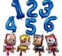 Shein Set de 5 globos de lámina con personajes mini de Paw Patrol para cumpleaños, con número azul, Chase, Rubble y Skye, decoraciones para fiesta de cumple