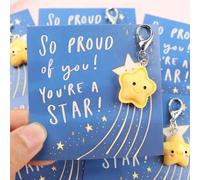 Shein Set de 5 piezas/6 piezas de llaveros con estrellas lindas, llaveros inspiradores "Estoy muy orgulloso de ti" con tarjeta de aliento para estudiantes,