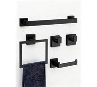 Shein Set de 5 piezas Accesorios de almacenamiento para baño con tubo cuadrado reforzado, instalación con taladro, anillo para toallas, portarrollos de pape