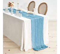 Shein Set de 5 piezas de caminos de mesa plisados de color azul claro, manteles plegables, decoración para fiestas de cumpleaños, decoración para bodas, dec