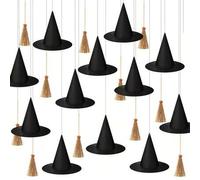 Shein Set de 5 piezas de decoración colgante de sombrero de bruja y escoba de Halloween, sombrero de bruja y mini escoba, decoración de fiesta de brujas de