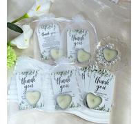 Shein Set de 50 piezas Caja de regalo de velas mini, incluye 50 velas blancas con forma de corazón, tarjetas de agradecimiento y bolsas de regalo, adecuado