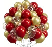 Shein Set de 54 piezas/24 piezas de 10 pulgadas/12 pulgadas de globos dorados, rojos, rojos y dorados de lámina y látex, kit de arco de globos, adecuado par