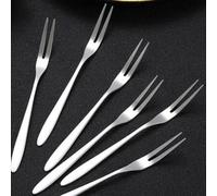 Shein Set de 6/12/24 piezas de tenedores de acero inoxidable para frutas, pinchos de postre mini plateados, adecuados para fiestas, útiles escolares, vuelta