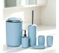 Shein Set de 6 accesorios de baño mate, organizador minimalista de plástico para encimera con papelera, dispensador de jabón, cepillo para inodoro, vasos y