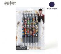 Shein Set de 6 bolígrafos de tinta azul y negra suave con diseños de personajes de dibujos animados de Harry Potter con licencia oficial - Decoración de esc