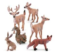 Shein Set de 6 figuras de animales realistas, incluyendo venado de cola blanca, zorro rojo, ardilla, conejo y reno. Decoración de sobremesa, adecuado para n