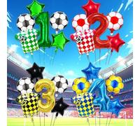 Shein Set de 6 globos con tema de fútbol, globos con forma de camiseta de fútbol de 32" en verde, rojo, dorado, azul, globos con números del 0 al 9, globo c