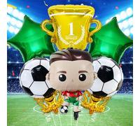 Shein Set de 6 globos de fiesta de cumpleaños de fútbol, incluye figuras de jugadores de fútbol, copas de trofeo, globos de lámina estrella de 18 pulgadas,
