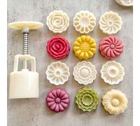 Shein Set de 6 moldes en forma de crisantemo y rosa para pasteles de luna, molde antiadherente de presión manual para helado de judías verdes, pasteles de d