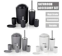 Shein Set de 6 piezas/4 piezas de cepillo de baño, accesorios de baño modernos, incluye botella de loción, portacepillos de dientes, jabonera, papelera, alm
