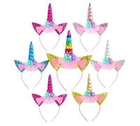 Shein Set de 6 piezas de recuerdos de fiesta de unicornio, que incluye diadema de unicornio - Suministros de fiesta de unicornio con diadema con cuerno, ade