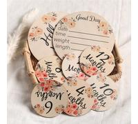 Shein Set de 6 tarjetas de hitos de madera para el progreso mensual del bebé, aniversario de 100 días, complementos de foto de cumpleaños, decoraciones fami
