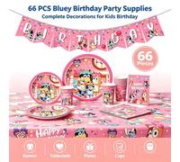 Shein Set de 66 piezas de vajilla desechable de papel para fiesta que sirve a 10 personas con pancarta, platos de 7" y 9", vasos, servilletas y mantel, tema