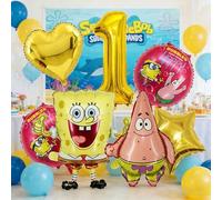 Shein Set de 7 globos de cumpleaños, globos de lámina dorada con números personalizables del 1 al 9, con formas de corazón y estrella, adecuados para decora