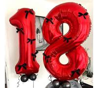 Shein Set de 7 globos número rojos de 40 pulgadas, globos en forma de números 0-9 con lazo negro para decorar una fiesta de cumpleaños o aniversario
