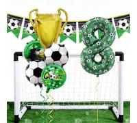 Shein Set de 7 piezas de decoración para fiesta con tema de fútbol, incluye globos de papel de aluminio con números del 0 al 9 de 40 pulgadas en verde y un