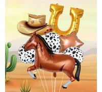 Shein Set de 7 piezas de globos de fiesta del Oeste, que incluye globo con forma de sombrero de vaquero marrón, globo de lámina con forma de caballo marrón,
