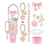 Shein Set de 8 accesorios para tazas, adecuado para tazas de vidrio de 30oz y 40oz, incluye funda de silicona, tapa con pajita minimalista de 10mm, dije de