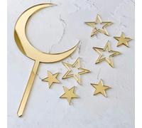 Shein Set de 8 piezas Decoraciones de pastel con estrellas doradas y luna - Decoración elegante tipo celestial para fiestas, cumpleaños, bodas y baby shower
