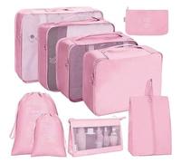 Shein Set de 9 cajas de embalaje portátiles de viaje, bolsas organizadoras de ropa, esenciales para dormitorio universitario, bolsas de almacenamiento de ro