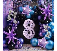 Shein Set de 9 globos con números de estilo K-POP en color morado, pegatinas de K-Pop, globos de foil con estrellas y notas musicales moradas, adecuado para