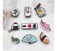 Shein Set de 9 piezas de 4mm de grosor de accesorios decorativos para zapatos con diseños de ramen, flor de cerezo, matcha, sushi, Maneki-Neko, decoración u