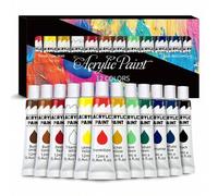 Shein Set de pintura acrílica de 12 piezas de 12 ml, pintura artesanal para lienzo, madera, tela, cuero, cartón, papel, MDF y manualidades