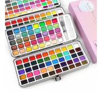 Shein Set de pintura de acuarela sólida de 50/100/128/168 colores, caja de metal portátil, set de pigmentos para pintar, adecuado para pintura, bocetos al a