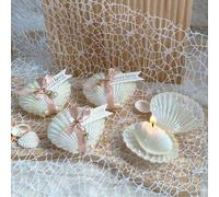 Shein Set de regalo de 10/9/3 velas con forma de concha, incluye vela perfumada con forma de concha, caja de regalo con forma de concha y accesorios con cin