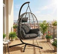 Shein Silla colgante de 196 cm con estructura, silla colgante de jardín plegable con funda y cojín resistentes a la intemperie, silla colgante de acero resi