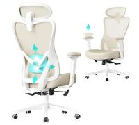 Shein Silla de Oficina Ergonómica, Silla de Escritorio, con Reposacabezas y Soporte Lumbar Ajustables, Carga de 150 kg, Altura Ajustable, Beige Aren*a