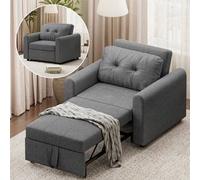 Shein Sillón cama 3 en 1, sofá individual plegable con cojín suave, compartimentos y respaldo ajustable, tapizado en tela de lino, 84 x 190 cm, gris.