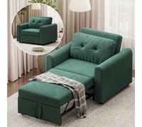 Shein Sillón cama 3 en 1, sofá individual plegable con cojín suave, compartimentos y respaldo ajustable, sofá cama de microfibra, 84 x 190 cm, color verde