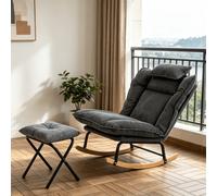 Shein Sillón mecedora Fabulcozy de pana con cojín, cojín extraíble, estructura mecedora de madera maciza, sillón individual, sillón de estilo nórdico para s