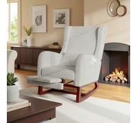 Shein Sillón reclinable, sillón de lactancia, sillón con reposapiés, mecedora con cojín lumbar y bolsillos laterales, para dormitorio y salón, fabricado en
