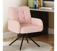 Shein Sillón tipo bañera, silla de tocador de bouclé rosa, sillas de escritorio giratorias con cojines dobles y patas con estructura metálica, pies antidesl
