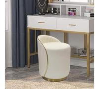 Shein Sillón tocador redondo de piel napa con respaldo giratorio 360° y detalles dorados. Taburete moderno para dormitorio o salón.