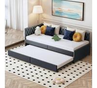 Shein Sofá cama extensible, 90 x 200 cm, tapizado, cama individual/doble, somier de láminas, multifuncional, terciopelo, gris