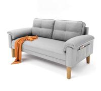 Shein Sofá de 2 plazas, pequeño sofá de tela con reposabrazos y bolsillo lateral, asiento moderno para salón, apartamento y oficina, fácil montaje, 144 x 77