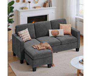 Shein Sofá esquinero de 3 plazas en forma de L con chaise longue, pequeño sofá esquinero de tela de mezcla de lino y algodón, sofá Cord Cloud para salón, 18