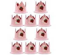 Shein Sombrero de fiesta de cumpleaños con corona con estampado de fresa, corona arcoíris hecha a mano con números 1, 2, 3, 4, 5, 6, 7, 8, 9 para eventos fe