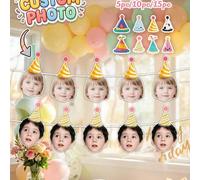 Shein Sombrero de fiesta personalizado con foto, banderín para niños, pancarta de primer cumpleaños, decoración del hogar para baby shower/revelación de gén