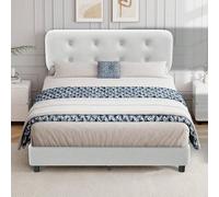 Shein Somier 160x200 cm, Estructura de Cama Moderna Tapizada, Altura Regulable en 3 Niveles, Cabezal Cama, Blanco, Fácil Montaje - sin Colchón