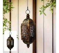 Shein Soporte colgante para vela de hierro, farol decorativo marroquí colgante, soporte para vela de fiesta, luz de ambiente para Ramadán, regalo de festiva
