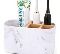 Shein Soporte de bambú para 5 cepillos de dientes, organizador de encimera de baño para cepillo de dientes eléctrico y pasta de dientes, estante de almacena
