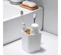 Shein Soporte de bambú para cepillos de dientes para baños, organizador de 3 ranuras para cepillos de dientes y pasta de dientes, organizador de encimera de