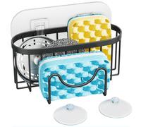 Shein Soporte de esponja multifuncional con forma única en M y dos métodos de instalación, organizador de fregadero de cocina de acero inoxidable a prueba d