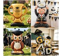 Shein Soporte de globo con forma de búho para graduación 2026, globos de felicitaciones con forma de oso/trofeo de graduación, globos de letras GRAD, decora